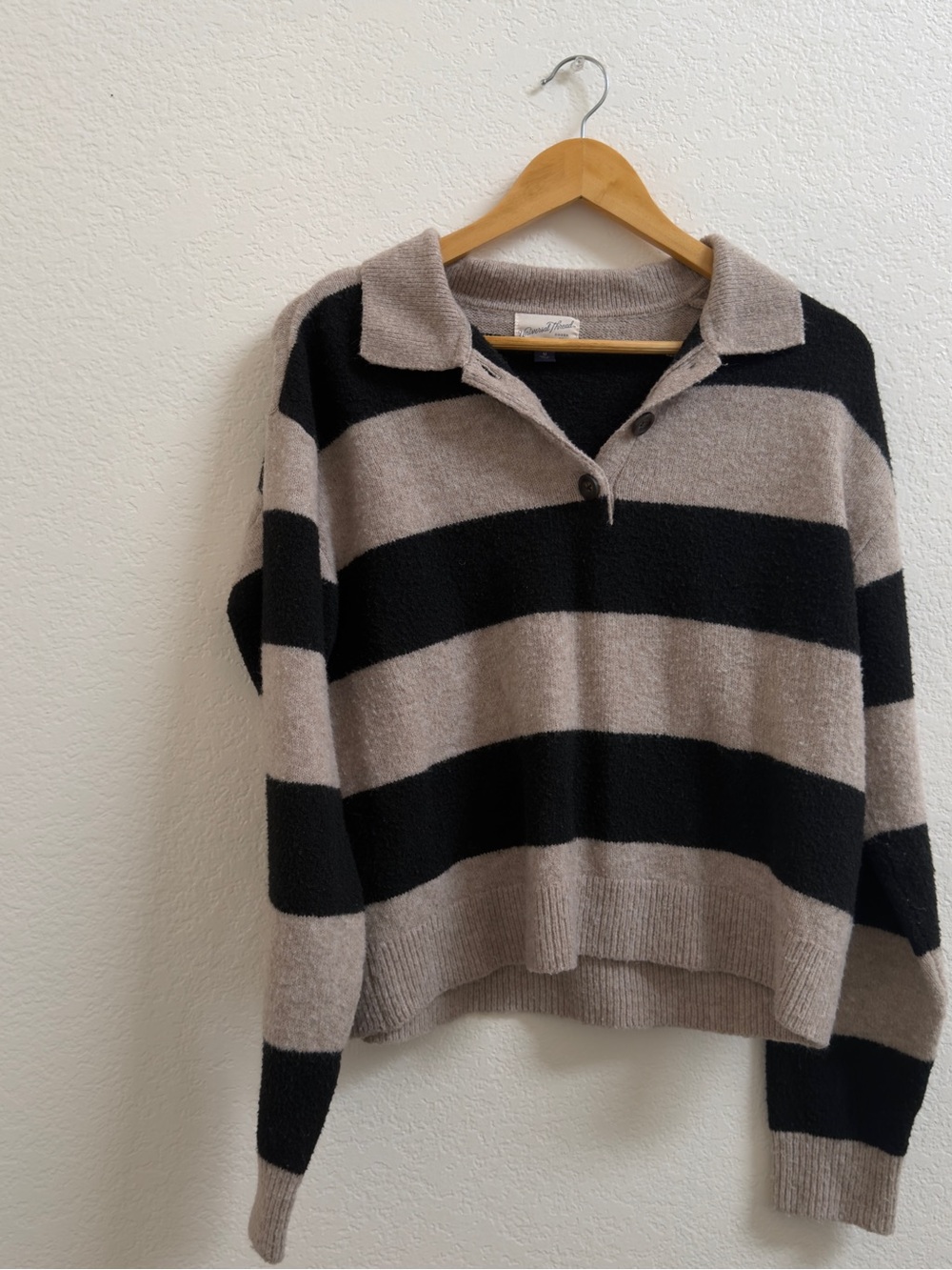 Universal Thread Taupe & Black Striped Collared Sweater